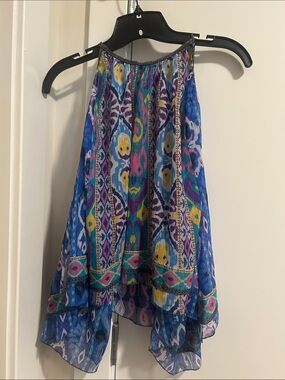 Zara Blue-Pink-Purple Printed Beaded-Neck Blouse